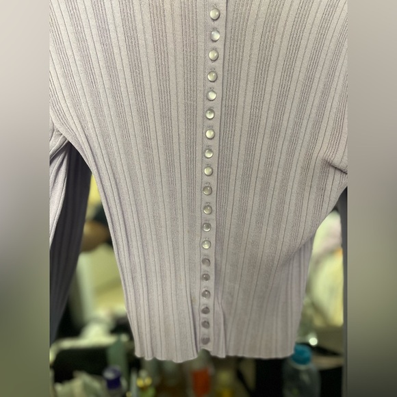 MANGO Ribbed Viscose Balloon Sleeve button Cardigan in purple - Picture 10 of 10